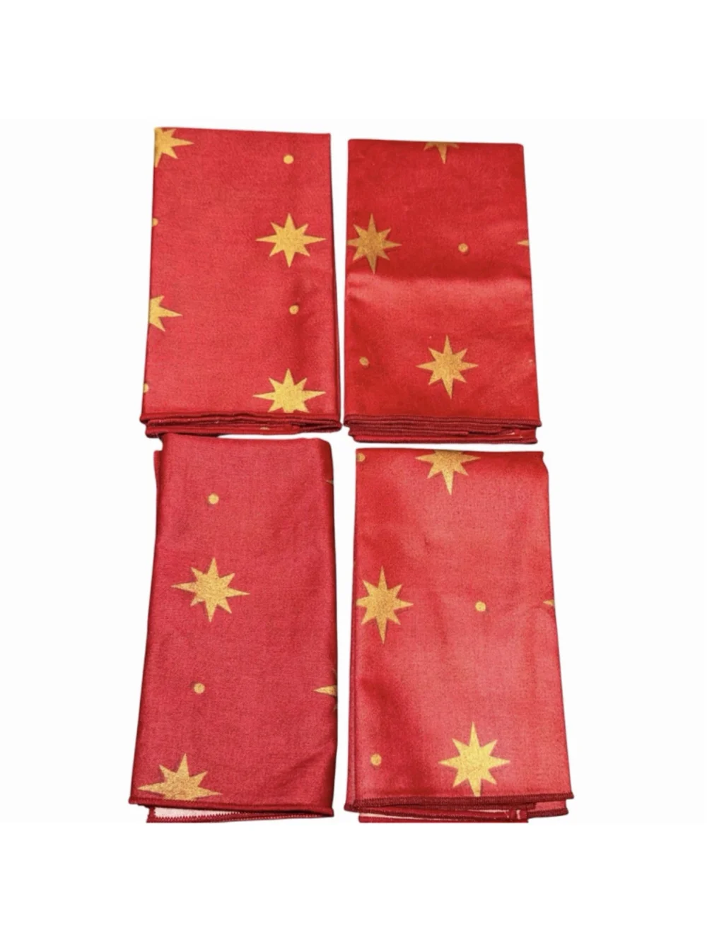 Vtg Set of 4 Red Gold Celestial Star Motif Cloth Dinner Napkins Christmas Decor